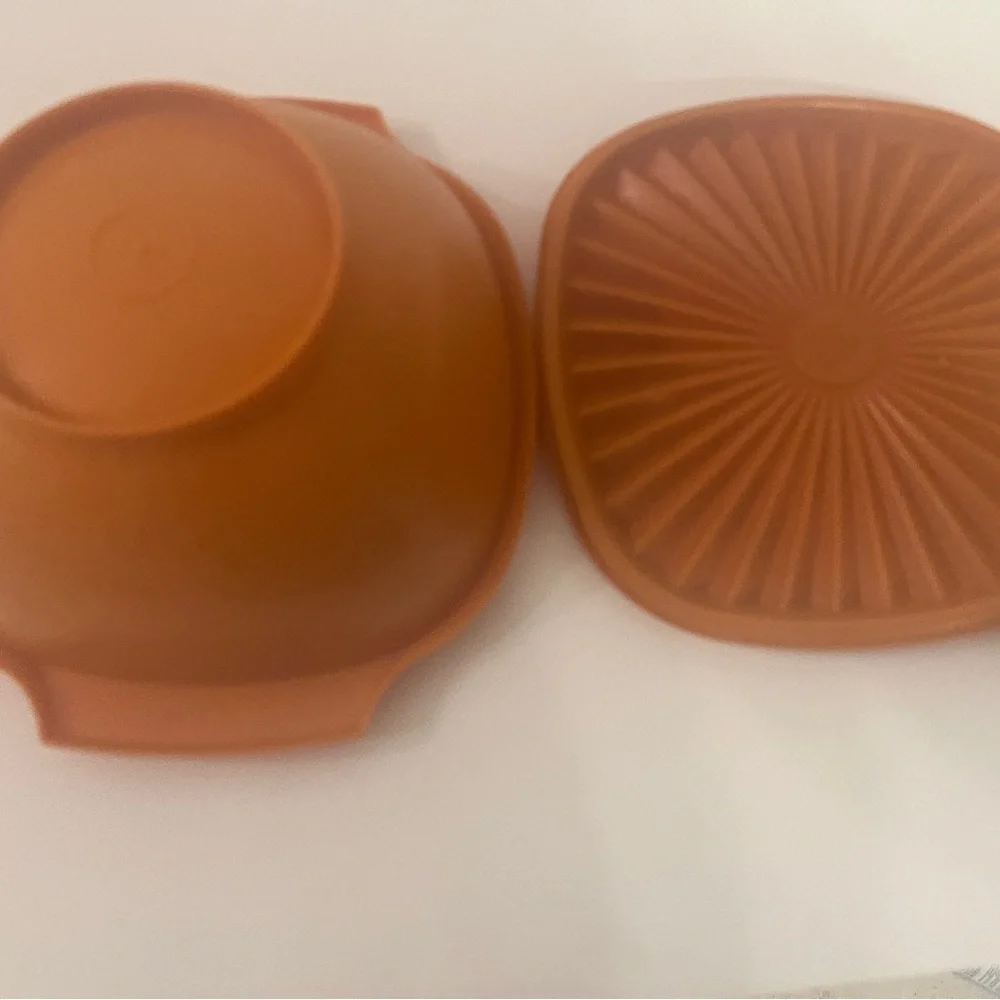 Vintage Tupperware Orange Servalier Bowl with Lid • Retro Kitchen Storage •